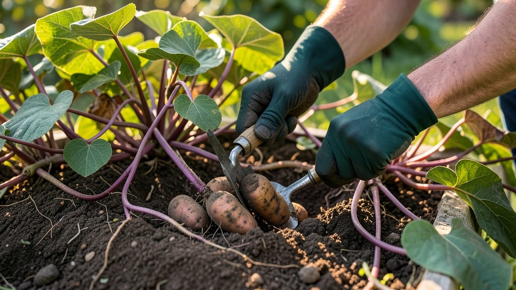 Sweet Potatoes Ready to Harvest Pictures: Leaf Yellowing & Soil Looseness Checklist